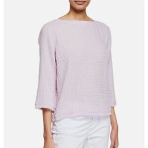NEW Eileen Fisher Womens Medium Lavender Organic Cotton 3/4 Sleeve Top Gauzy